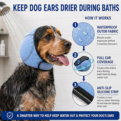HOFi Dog Ear Covers for Bath: Waterproof Ear Protection to Keep Water Out | Block 99% Water During Bath Time - Reduce Ear Infections Risks for Medium Breeds Beagle Cocker/Spaniel/Border Collie