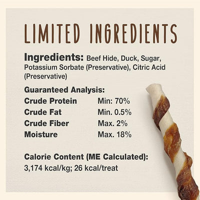 Cadet Gourmet Twists Sticks- Long Lasting & Natural Dog Treats for Large & Small Dogs Beef Hide & Duck - Inspected & Tested in USA (50 Count) (Pack of 2)