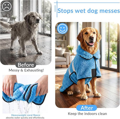 Bienbee Dog Bathrobe, Quick Drying Super Absorbent Pet Robes for Small Medium Large Dogs, Drying Coat for After Bath & Swim, Warm & Cozy Dogs Towels, Dog Puppy Bath Supplies,Light Blue M