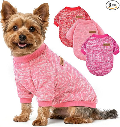 3 Pack Dog Sweaters for Small Dogs Girl Boy Winter Fleece Clothes Warm Soft Dog Sweatshirt Outfit for Dogs Cats Pet Apparel