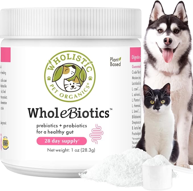 Wholistic Pet Organics WholeBiotics - Daily Dog Probiotics for Digestive Health Support & Immune Boost - 9 Strains - Prebiotics & Probiotics for Dogs & Cats - Gut Health for Dogs - 1 Oz - 28 Scoops