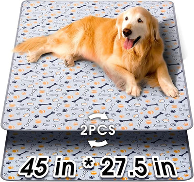 Hompet Washable Pee Pads for Dogs, 45"x27.5", 2-Pack Thick Heavy Absorbency Reusable Pee Pads Prevent Leakage Non-Slip, Pet Training Pads for Puppy Playpen, Crate, Potty, Floor, Bed, Sofa
