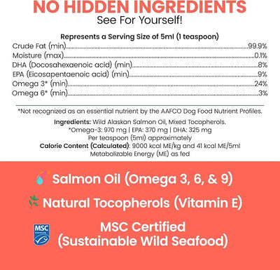 Wild Alaskan Salmon Oil for Dogs & Cats 16 oz - Omega 3 Dog Fish Oil, EPA DHA for Skin & Coat, Itch Relief, Joint and Heart Health - MSC Certified, Made in USA, Pump Bottle - Chew + Heal