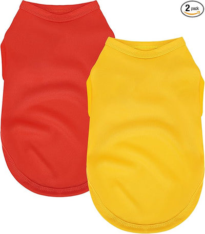 2 Pack Solid Color Dog Shirts – Lightweight, Breathable Pet T-Shirts, Durable Stretchy Clothes for Small to Large Dogs, Ideal for Everyday Wear & Holidays.Red Orange Large
