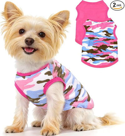 2 Pack Dog Clothes for Small Dogs Girl Camouflage Puppy Clothes Pet T Shirt Dog Shirts for Small Dogs Cats Apparel Pink Camouflage + Solid Color (XS)