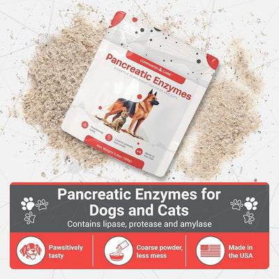 Pancreatic Enzymes for Dogs & Cats – High-Strength, Low-Odor (Acetone-Free), Porcine-Derived Powder Digestive Supplement for Dogs & Cats – Made in the USA (5.9oz, 168g)