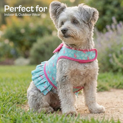 Parisian Pet Flamingo Dog Harness Dress - Breathable No Pull Puppy Dress with Leash Ring - 100% Mesh Fabric Harnesses for Dogs - Soft Padded Step in Pet Vest - All Weather Dog Harness for Large Dogs