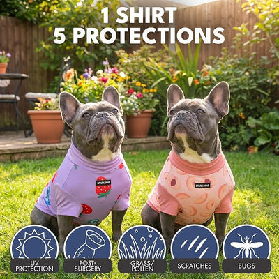 Spark Paws Sunblock Dog T-Shirt, SPF30 Protection, Lightweight Breathable Quick Dry for Dogs with Sensitive Skin - Berries & Peaches (Set of 2) - Size S