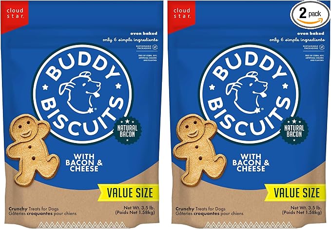 Buddy Biscuits Crunchy Dog Treats, Bacon & Cheese 3.5 lbs. Bag (Pack of 2)