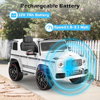 ANPABO Licensed Mercedes-Benz G63 Car for Kids, 12V 7AH Ride on Car w/Parent Remote Control, LED Headlights, Music Player & Horn, Soft Start, Low Battery Prompt, Kids Electric Car, White