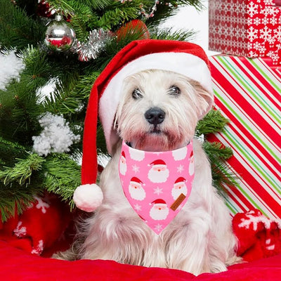 PTDECOR Christmas Dog Bandana, Reversible Holiday Xmas Pet Scarf, Multi Size, Pink Female Christmas Bandanas for Small Dogs Pets (Pink, Small)