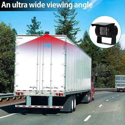 RV Backup Camera and Monitor Kit(12-24V) 7inch HD Monitor Reversing +2 Rear View Camera 170°Wide Angle,18IR Night Vision,Waterproof IP68，Dual Back up Camera for Truck/Trailer/Van/Camper/Vehicles.