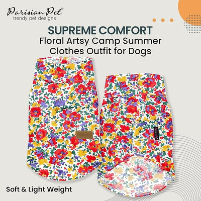 Parisian Pet Floral Dog Shirt - Cotton Clothes for Medium Dogs - Stylish Dog Beach Outfit - Lightweight and Soft Puppy Clothes - Trendy Camp Tshirts for Dogs - Comfortable Summer Vacation Pet Apparel