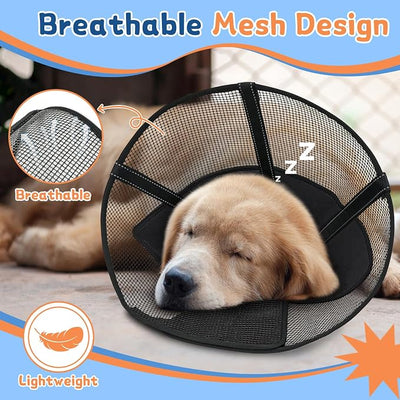 Dog Cone Collar to Stop Licking, Soft Mesh Recovery Collar After Surgery with Liner, Elizabeth Cone Alternative for Medium and Large Dogs, for Surgery, Spay, Neuter, Wound Care,L,Black