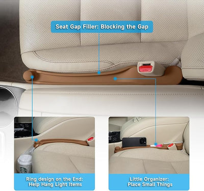 Car Seat Gap Filler Set of 2, 3IN1 Seat Side Gap Filler Plug with Storage Slot & Hook Function, Soft Foam Universal Fit Car SUV Truck Fill Gap Between Seats Console Organizer（Standard Mocha Brown）