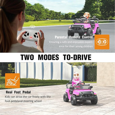 12V Ride on Toys with Parent Remote Control, Toddler Electric Car with Spring Suspension, LED Lights & Music Player - Safe Battery Car for Kids, Easy to Assemble, Pink