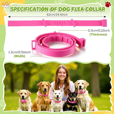 Flea and Tick Collar for Dogs, Dog Collars with Natural Essential Oils, Waterproof, Adjustable Size for Small Medium and Large Dog, Flea Prevention and Tick Control for Puppies(2 Pack,Pink)
