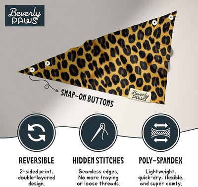 Snap-On Dog Bandana for Small Medium Large Pets, Dogs Cats Adjustable Handkerchief Scarf for Girl & Boy, Funny Cute Puppy Apparel & Accessories (Cheetah, Small)
