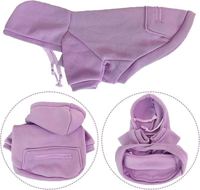 Jecikelon Dog Hoodies for Small Dogs with Zipper Pocket, Soft Fleece Puppy Clothes with Rope Hat, Warm Winter Outfits Cold Weather Coats, Cute Sweatshirt Chihuahua Costume (Purple, Large)