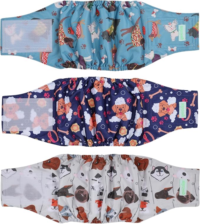 wegreeco Washable Male Dog Belly Band (Stylish Pattern)- Pack of 3 - Washable Male Dog Belly Wrap, Dog Diapers Male (Lovely Dogs, Large)