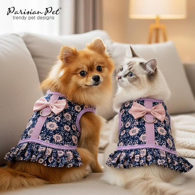Parisian Pet Floral Dog Harness Dress - Breathable No Pull Puppy Dress with Leash Ring - 100% Mesh Fabric Harnesses for Dogs - Soft Padded Step in Pet Vest - All Weather Dog Harness for Large Dogs