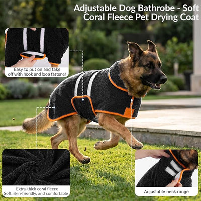 Bienbee Dog Bathrobe, Quick Drying Super Absorbent Pet Robes for Small Medium Large Dogs, Drying Coat for After Bath & Swim, Warm & Cozy Dogs Towels, Dog Puppy Bath Supplies, Black XXL