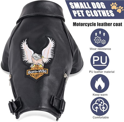 Warm Winter Dog Coat for Small and Medium Sized Dogs - Windproof and Waterproof Puppy Jacket - Cool Pet Clothes - Leather Jacket for Chihuahua and Yorkie - Black Large