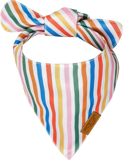 Remy+Roo Dog Bandanas - 2 Pack | Evergreen Christmas Dog Bandanas Set | Premium Durable Fabric | Patented Shape Bandanas for Dogs (Birthday Party, Rainbow Stripe, Small)