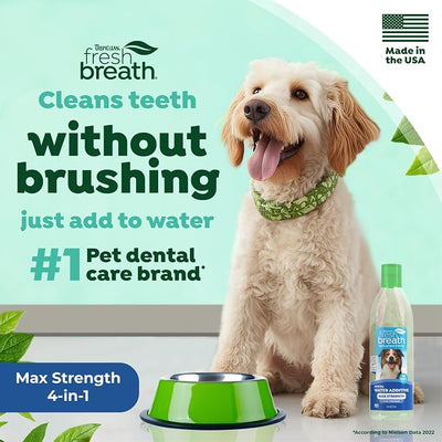 TropiClean Fresh Breath Advanced Whitening Water Additive for Dogs, Max Strength Dog Teeth Cleaning and Breath Freshener Solution, 16oz