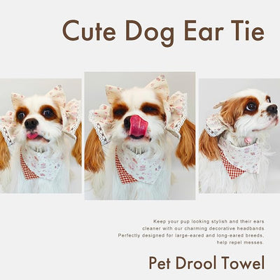 Soft Cotton Dog Headband for Cocker Spaniel, Cavalier, Springer - Adjustable Bow Pet Hair Accessory (Dog Bow Beige)
