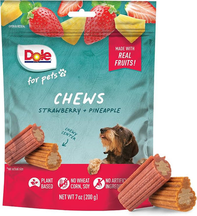 Dole for Pets Dog Chews Assorted Strawberry Pineapple Fruit-Flavored Treats Real Fruit Flavor No Artificial Colors Flavors Preservatives No Wheat Corn Soy 7.05 OZ