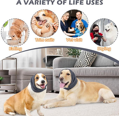 Dog Ear Cover, Comfort Dogs Hoodie for Anxiety, Adjustable Ear Wraps Muffs for Noise Protection, Grey M
