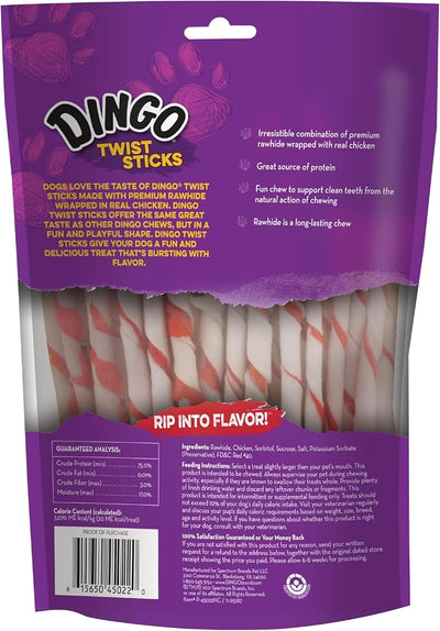 Dingo Twist Sticks Premium Rawhide Treats For Dogs Made with Real Chicken, 50 Count