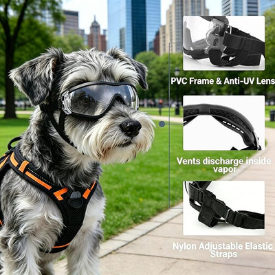Enjoying Clear Dog Goggles for Small Dogs, UV Protection Pet Sunglasses for Small Dog Breeds, Windproof Dust-Proof, Little Dog Eye Protection for Outside Cycling Driving, Adjustable Straps, Clear