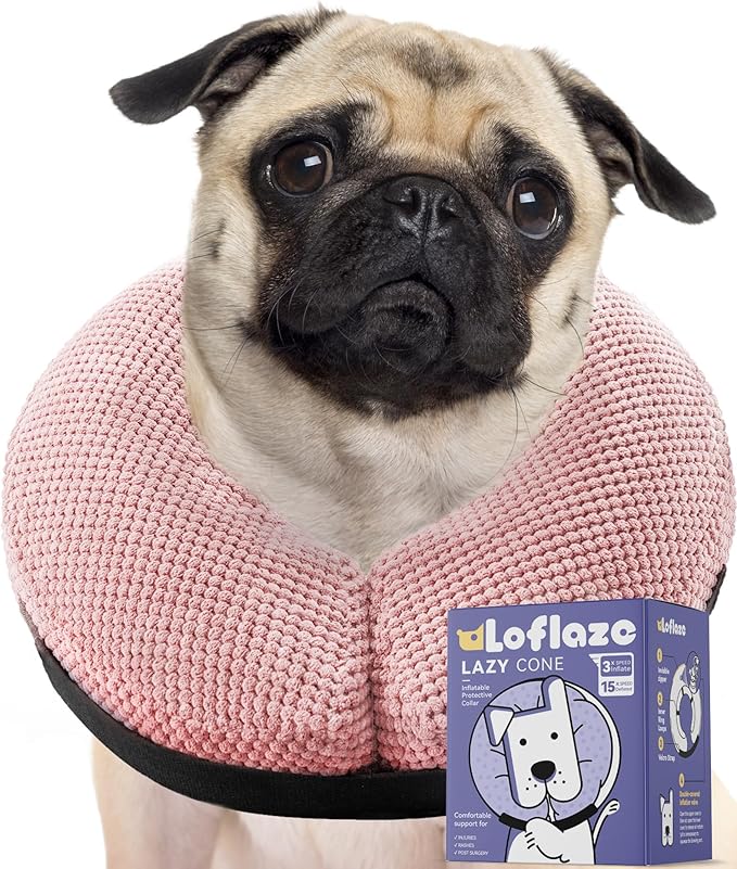 Loflaze Soft Inflatable Dog Cone Collar for Large Medium Small Dogs Cats - After Surgery Dog Neck Donut Collar, ECollar Alternatives for Recovery - Pink, L+