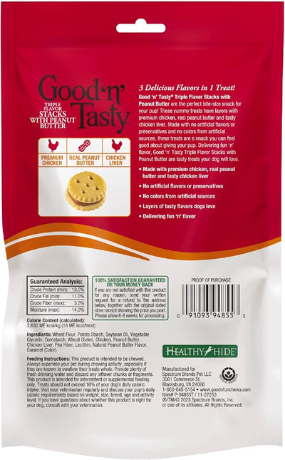 Good 'n' Tasty Triple Flavor Stacks with Peanut Butter, 3.5 Ounces, Bite Sized Snacks for Dogs with Premium Chicken and Real Peanut Butter (Pack of 2)