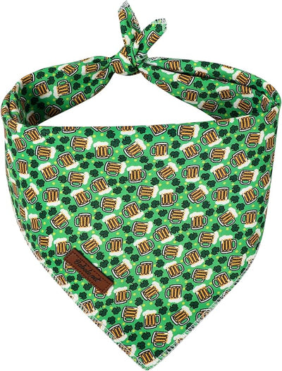 St. Patrick‘s Day Dog Bandana - Green Beer Shamrock Dog Neck Scarf, Soft Pet Bib for Medium Large Dogs, Holiday Photo Dogs Cats Prop for Daily Use Parties & Pet Photography L