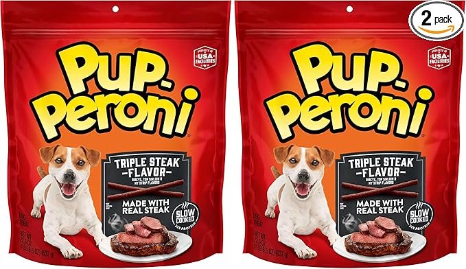 Pup-Peroni Dog Treats, Triple Steak Flavor, 22.5 Ounce, Ribeye, Top Sirloin, NY Strip Flavors (Pack of 2)