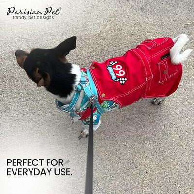 Parisian Pet Red Dog Overalls - Route 66 Denim Dog Clothes - Breathable Sling Puppy Jumpsuit - Durable and Trendy Overalls for Dogs - Comfortable Jeans Dog Clothes for Large Dogs - Classy Pet Apparel