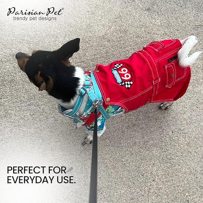 Parisian Pet Red Dog Overalls - Route 66 Denim Dog Clothes - Breathable Sling Puppy Jumpsuit - Durable and Trendy Overalls for Dogs - Comfortable Jeans Dog Clothes for Large Dogs - Classy Pet Apparel