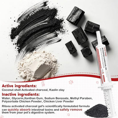 Activated Charcoal for Dogs & Cats, Chicken Flavored Emergency Activated Charcoal Paste, Aid Digestion & Rapid Adsorption, 30ml