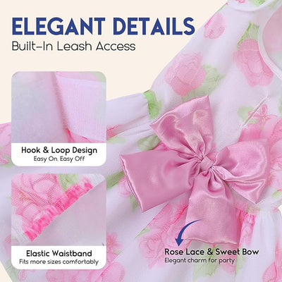 ASENKU Dog Dress Pet Wedding Dress Princess Lace Puppy Birthday Party Outfit Formal Apparel Girl for Small Medium Dogs Cats (XX-Small, Rose)