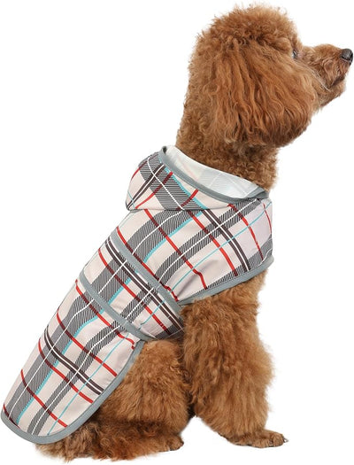 Dog Raincoat for Small Dogs Puppies Waterproof Jacket Hooded Rain Coats with Reflective Strips Leash Hole & Poncho Adjustable Fit (Plaid,S)