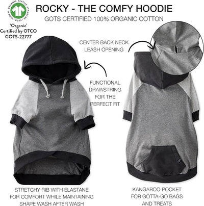Pet Passion Rocky – The Original Lightweight Hooded Tee 100% Organic Cotton Dog Hoodie Pet Coat Sweater for All Sized Dogs, Original Black Color Block, Medium (20-45 lbs)