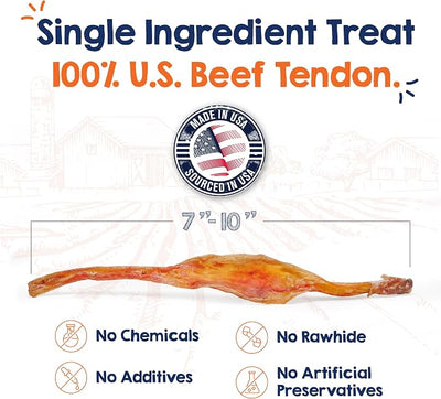Riley's Beef Tendon Strips - Single Ingredient & Low Odor Beef Tendons for Dogs - Tendon Chews for Dogs Promotes Dental Health - All Natural Dog Treat for Small & Medium Breeds (7-10 inch, 12 Sticks)