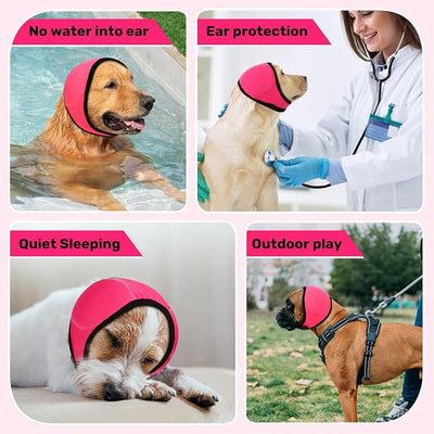 Dog Ear Muffs Noise Protection, Wraps Cover for Dogs Bath Grooming, Adjustable Dog Calming Hoodie Hematoma Anxiety Firework Thunder,Waterproof Dogs Shower Cap Drying Swimming Bathing (MP)