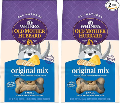 Old Mother Hubbard Wellness Classic Original Mix Dog Biscuits, Natural Training Treats, 4 Flavors, Small Size, 20 oz Bag (Pack of 2)