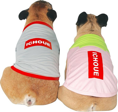 iChoue 2pcs French Bulldog Summer Cooling Shirt for Dogs UV Sun Protection Vest Sleeveless Breathable Tank Top English Pug Pink Green Red Grey - Medium