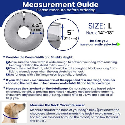 BARKLESS Dog Cone, Inflatable Dog Cone After Surgery for Large Breeds, Soft Surgery Collar with Enhanced Anti-Licking Guard Shield for Pets, Patented Protective Donut Collar