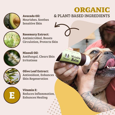 Natural Dog Company Wrinkle Balm for Dogs – Dog Skin Fold Balm for Bulldogs, Frenchies & Pugs, Moisturizing Face Fold Care for Warm Weather, Humid Summer Days & Daily Cleaning Routines, 0.15 oz Stick